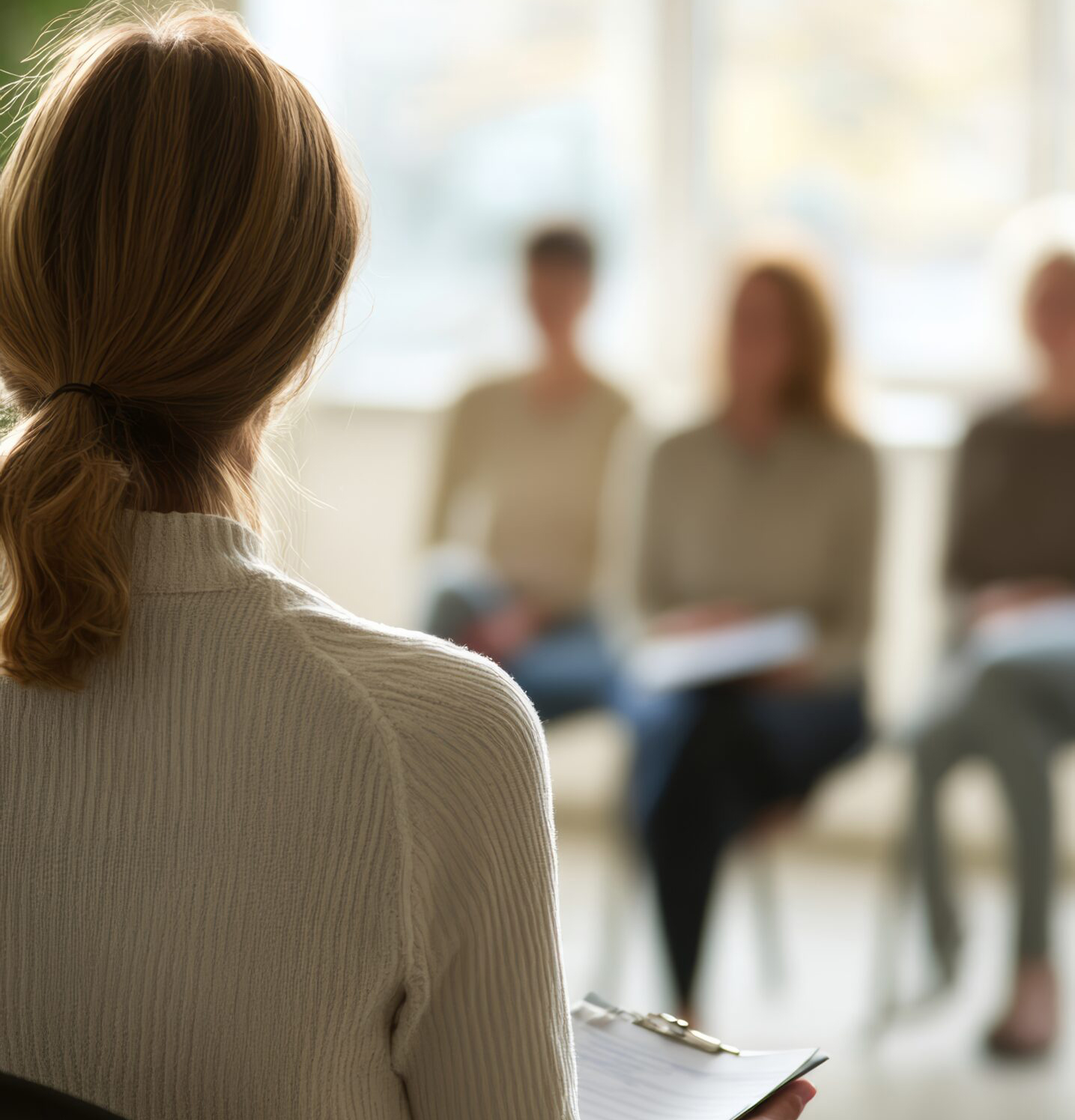 Psychologist leading group psychotherapy session for mental health patients Taller en Neurosenda